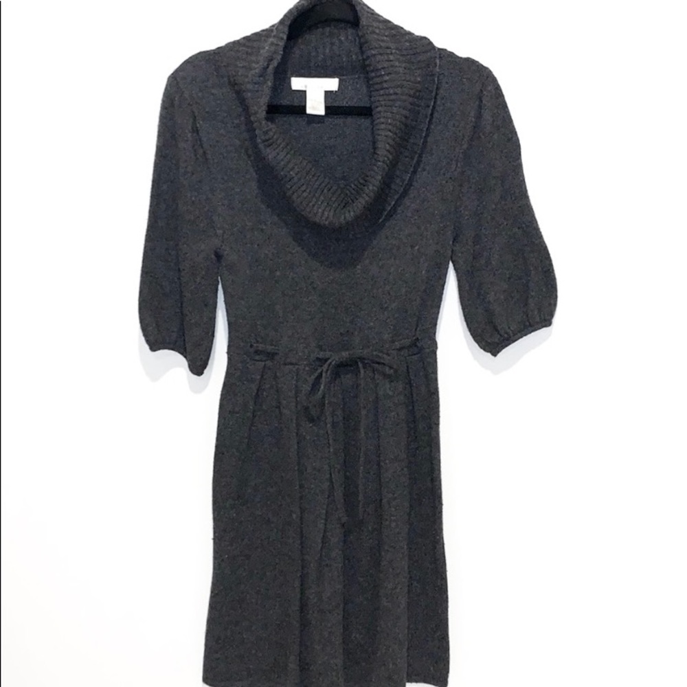 Kaisely Gray Wool Cowl Neck Sweater Dress - Picture 2 of 12